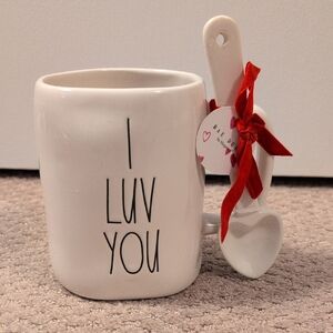 White Ceramic Mug with Spoon - I Luv You